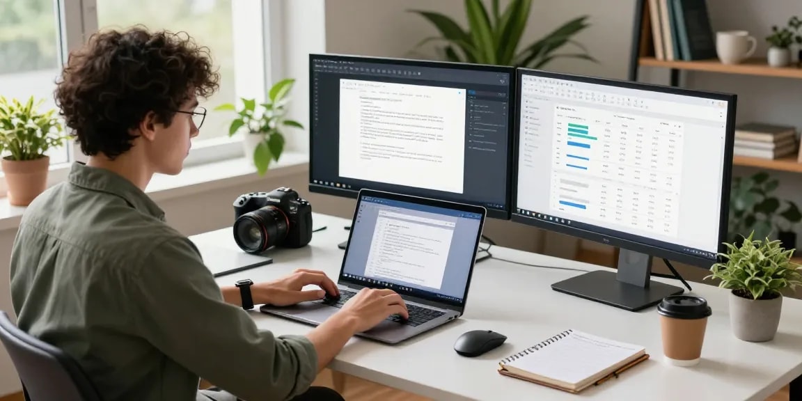 WPS Download demonstrated on a modern workspace with dual monitors actively displaying editing features and productivity tools.
