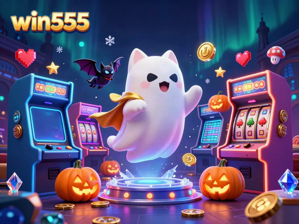 Experience thrilling gameplay at win555 with ghostly cat adventures in a vibrant casino.