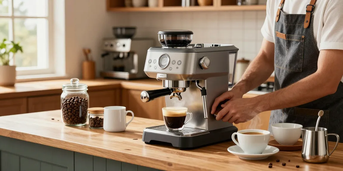 Preparing espresso with ROKOK88 machine in a modern kitchen, showcasing rich coffee textures.