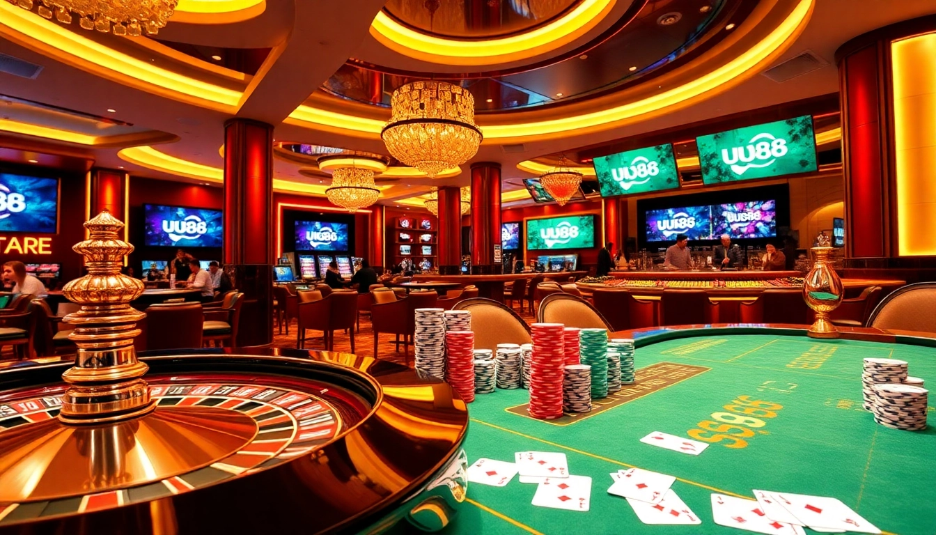 Experience the thrill of winning at uu88 company with poker chips and a roulette wheel.
