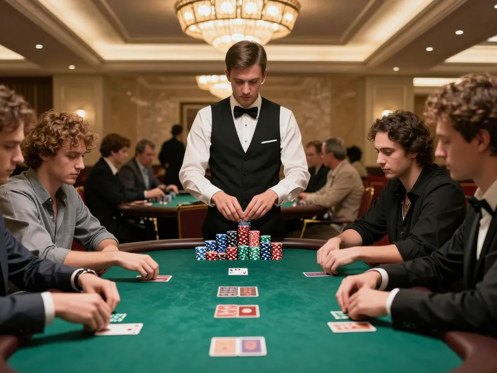 Engaged players at a poker table in a vibrant casino setting, showcasing the excitement of m88zo gambling.