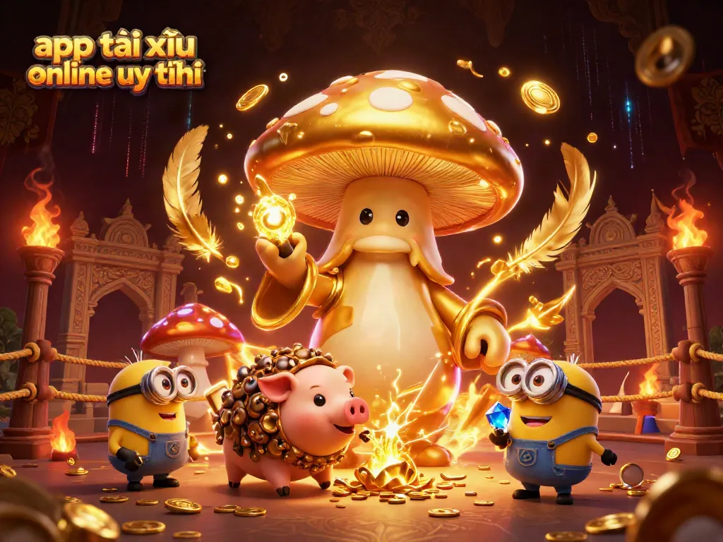 Engage in the thrilling world of app tài xỉu online uy tín featuring a golden mushroom wizard and treasure elements at a dynamic casino.
