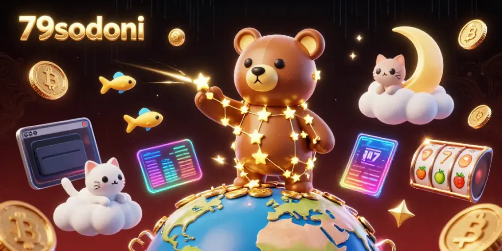 Play and win effortlessly at 79sodoni with vibrant casino-themed characters and crypto elements.