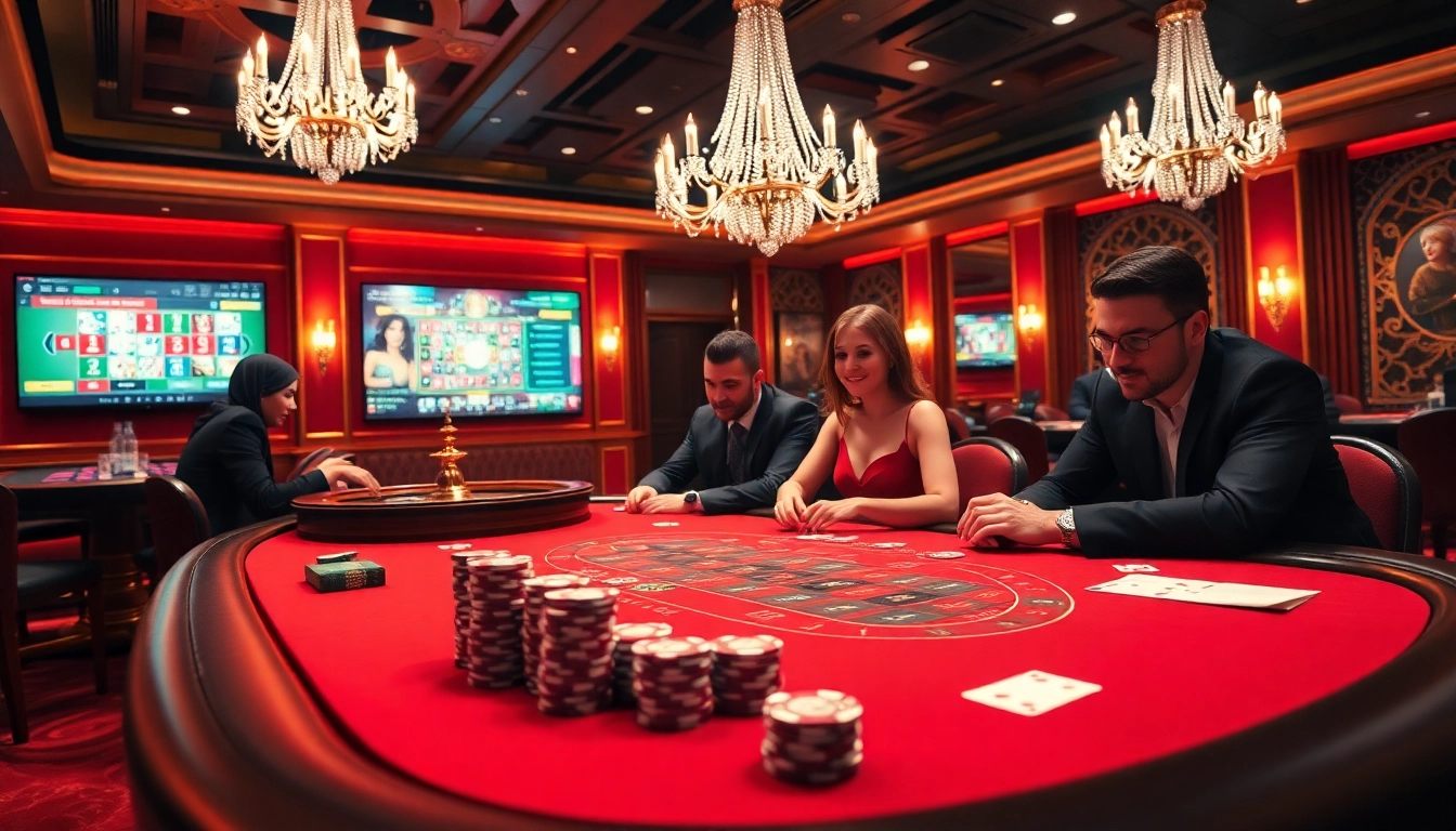 Experience the thrill of gambling at kjc pro with a vibrant casino scene featuring high-stakes poker tables and roulette wheels.