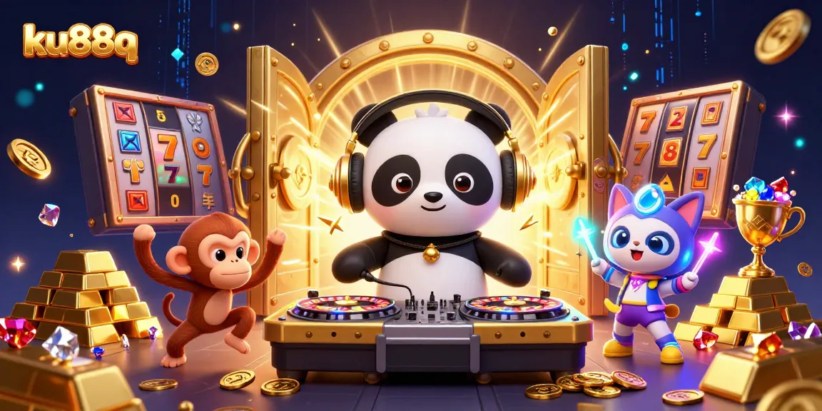 Engage with ku88q through an exhilarating 3D casino scene featuring vibrant cartoon characters and exciting game elements.