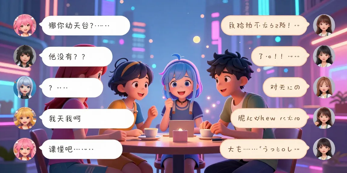 Engaging AI hentai chat scene with vibrant anime characters and playful dialogue.