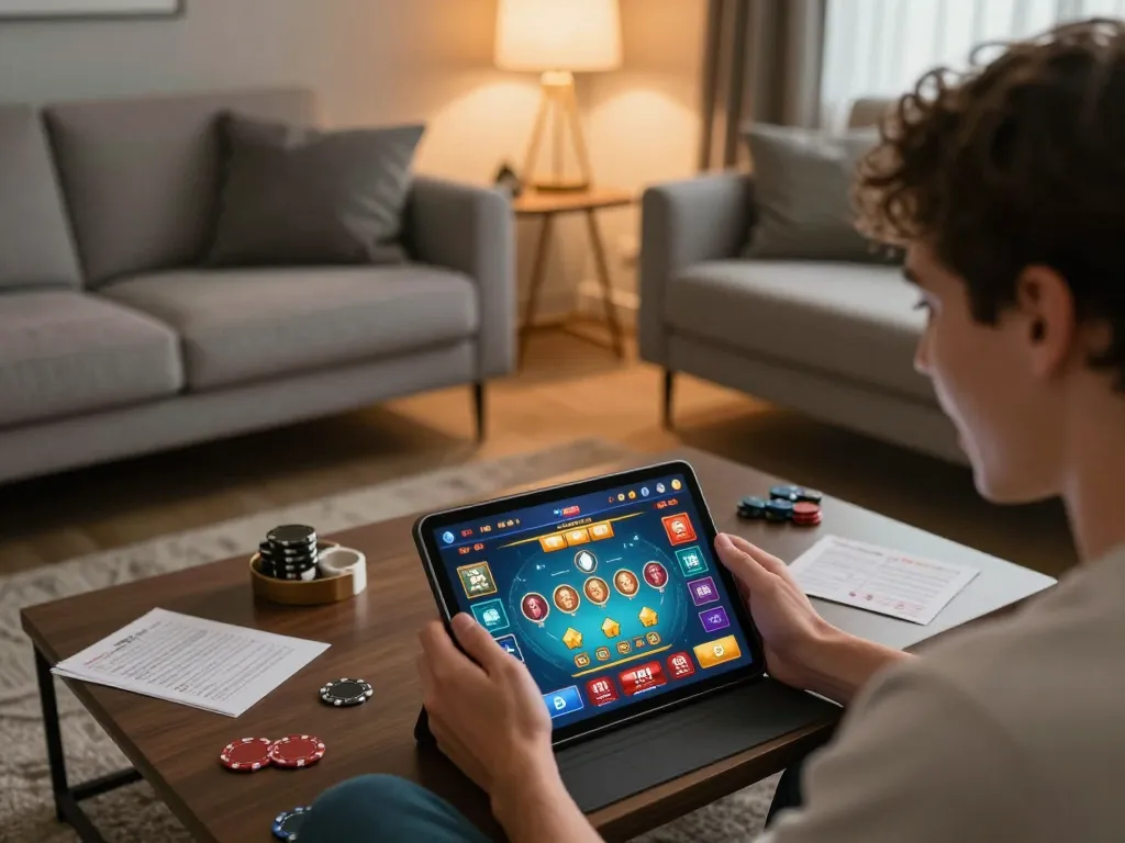 Engaging in online gaming while tải game tg88 on a tablet in a cozy home setting.