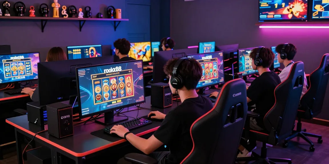 rokok88 slot login action with players engaged in a vibrant gaming room