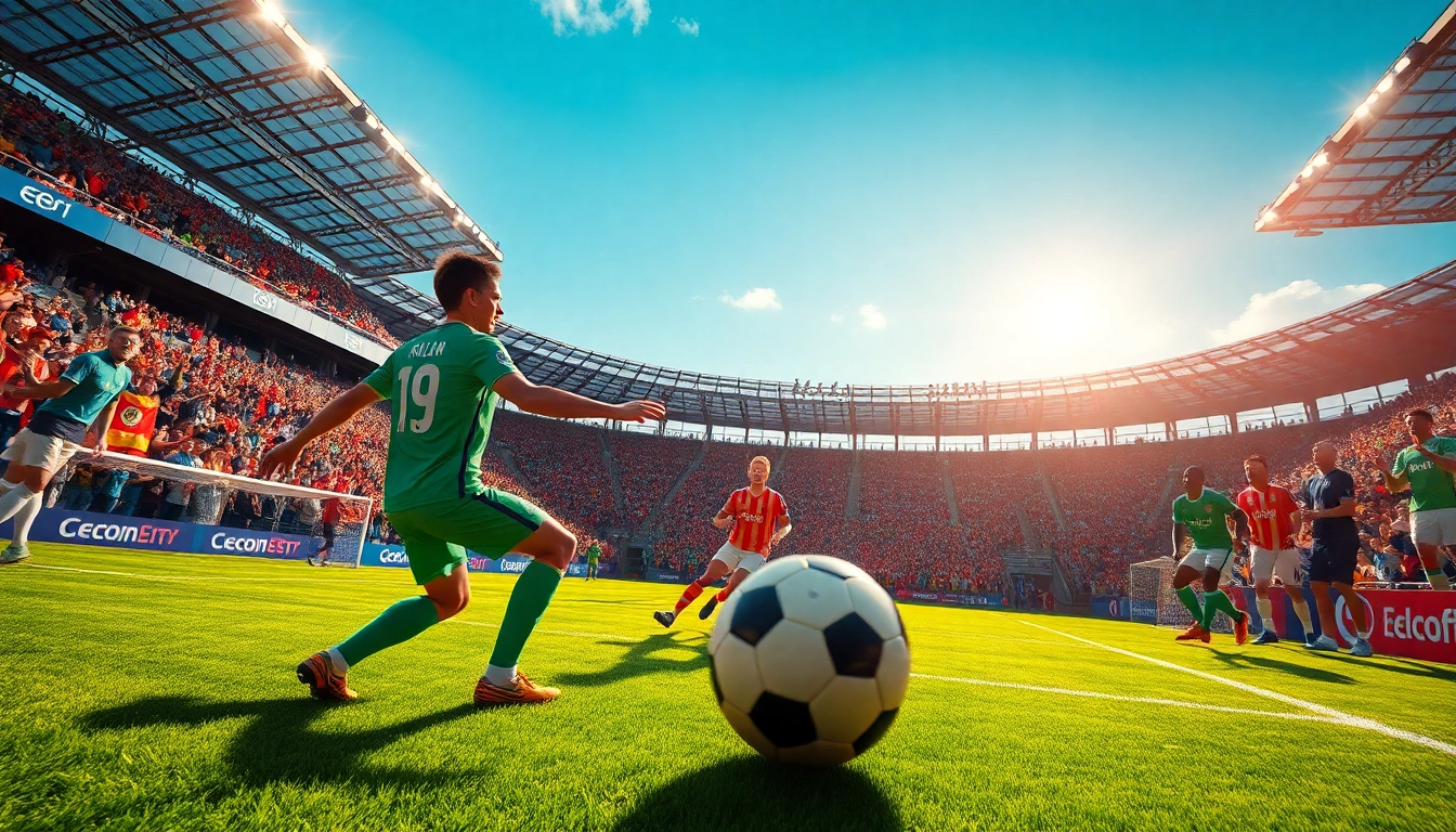 Watch soccer live at https://okwintv.zone/ with fans cheering passionately in an exciting stadium.