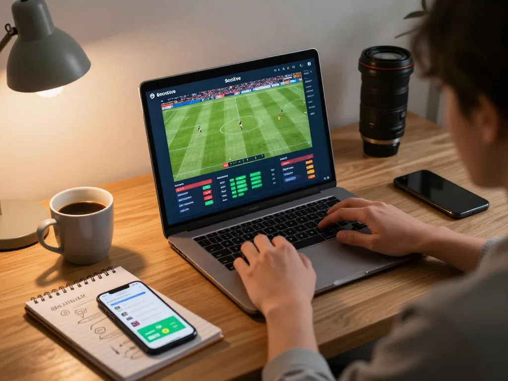 Socolive user engaging with live football match during online betting session at home.