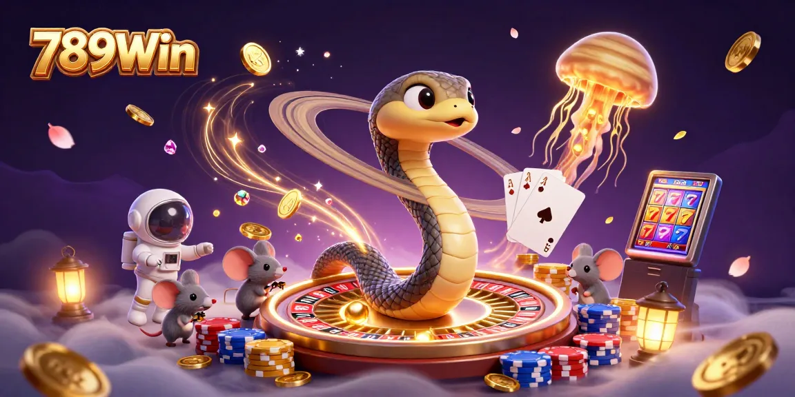 Experience thrilling 789Win action with animated characters betting on a cosmic roulette in a vibrant casino scene.