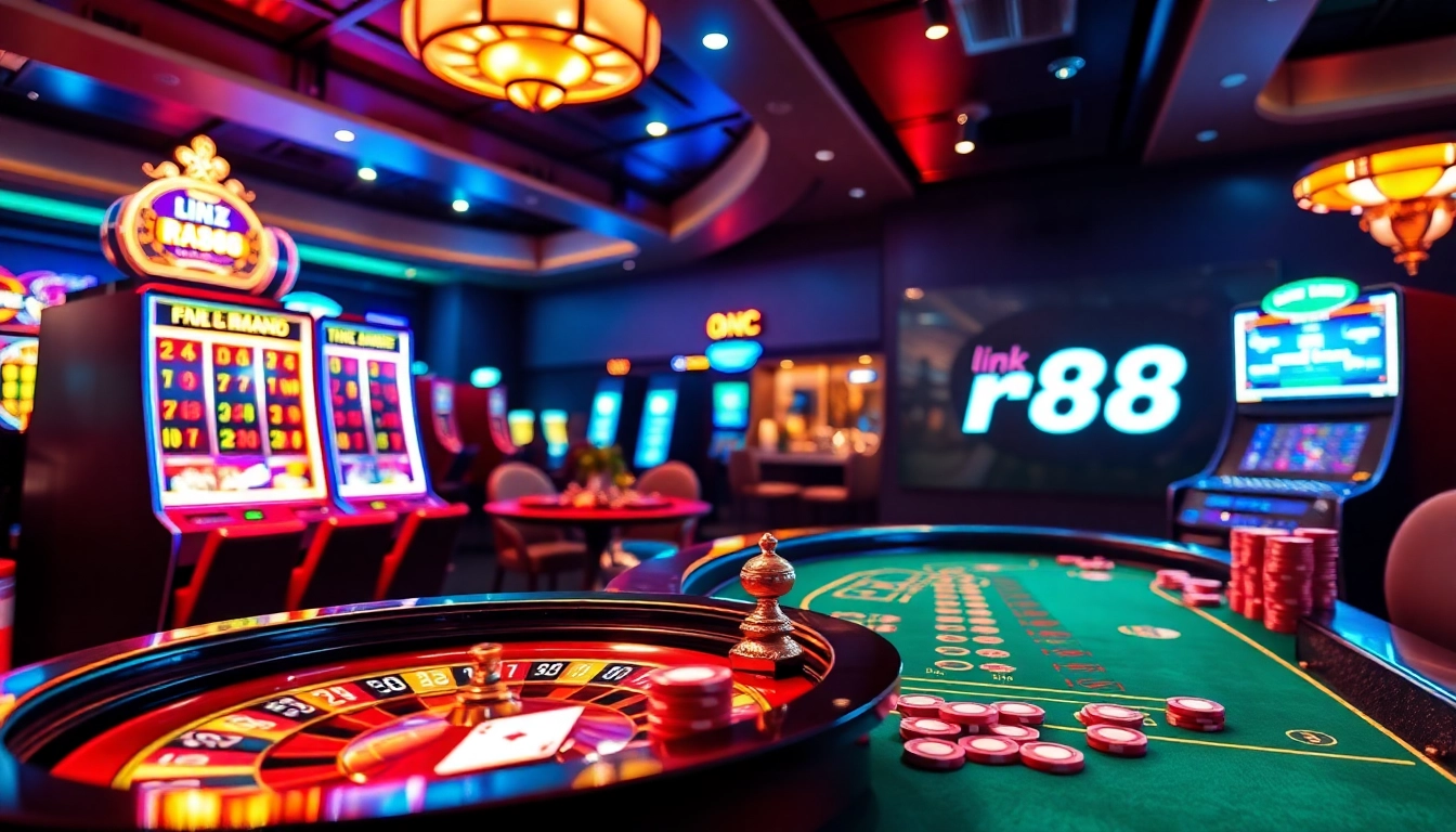 Experience the thrill of online gambling at link rr88 with vibrant casino visuals and engaging game elements.