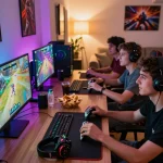 Exciting online gaming setup at https://go999.de.com with friends playing, colorful graphics, and vibrant atmosphere.