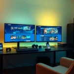 Engaging online gaming scene featuring the V9bet platform, showcasing a modern home office with betting options.