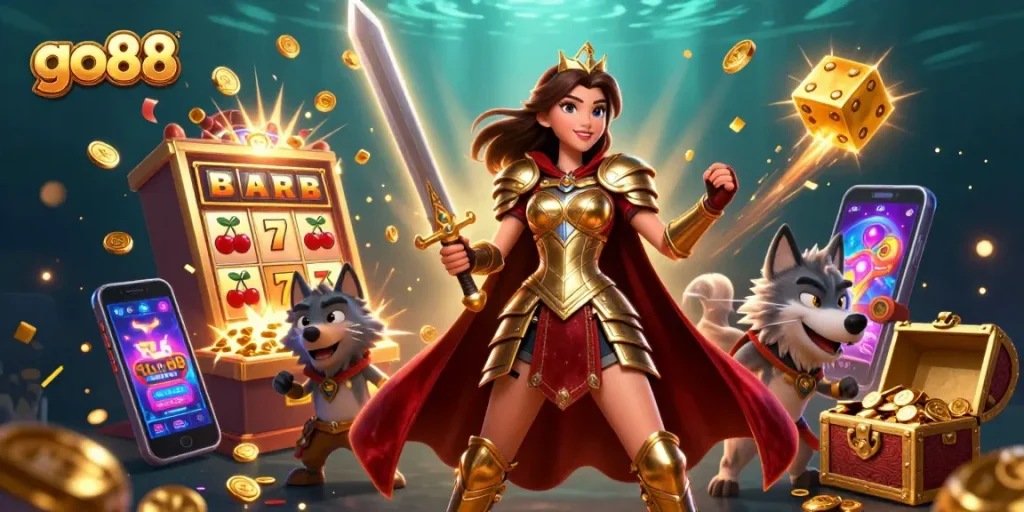 Engage with go88's thrilling gaming universe featuring dynamic characters and casino elements.