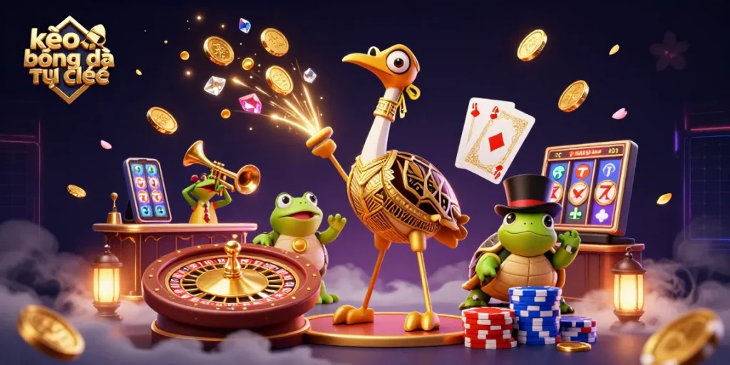 Engage in exciting kèo bóng đá trực tuyến action with colorful gambling characters and dynamic casino elements.