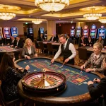 Players engaging in strategic bets at TR88 roulette tables in a vibrant casino