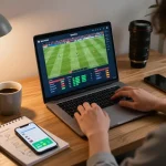 Socolive user engaging with live football match during online betting session at home.