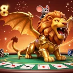 Experience thrilling gameplay with vua88, featuring a triumphant chimera amidst a vibrant poker scene.