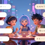 Engaging AI hentai chat scene with vibrant anime characters and playful dialogue.