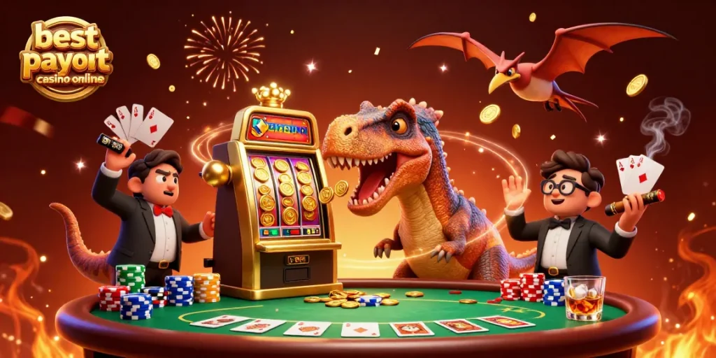 Experience the thrill at the best payout casino online with cartoon dinosaurs and slot jackpots.