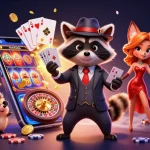 Cakhiatv features an engaging scene with a suave raccoon showcasing a royal flush, symbolizing winning strategies.