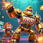 Experience the thrilling world of XX88 casino with a dynamic 3D gorilla mech and vibrant gaming elements.