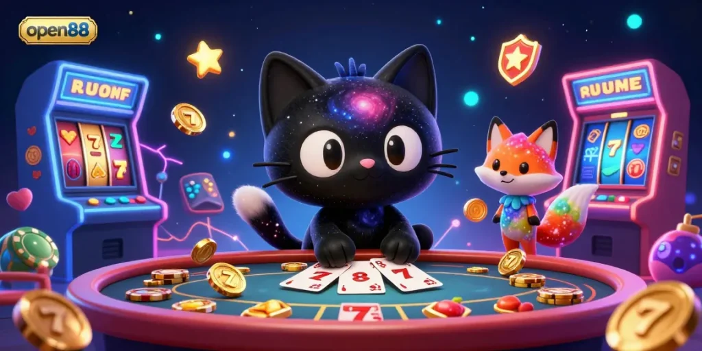 Experience thrilling gameplay at open88's vibrant cosmic casino, featuring unique characters and dynamic visuals.