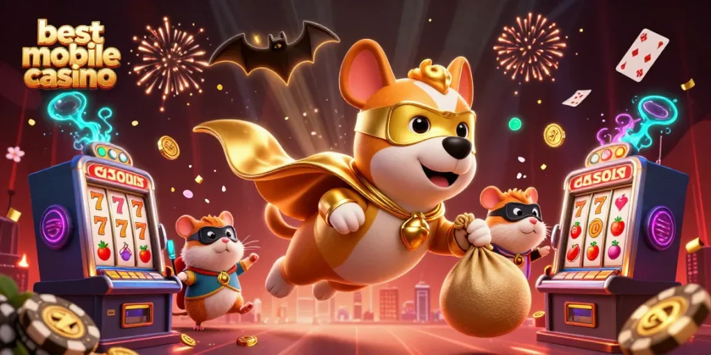 Experience the excitement of the best mobile casino with our superhero dog and vibrant game elements!