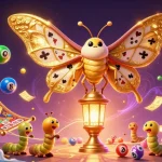 Engage with SKY 88 in this vibrant scene featuring casino elements and a majestic moth.